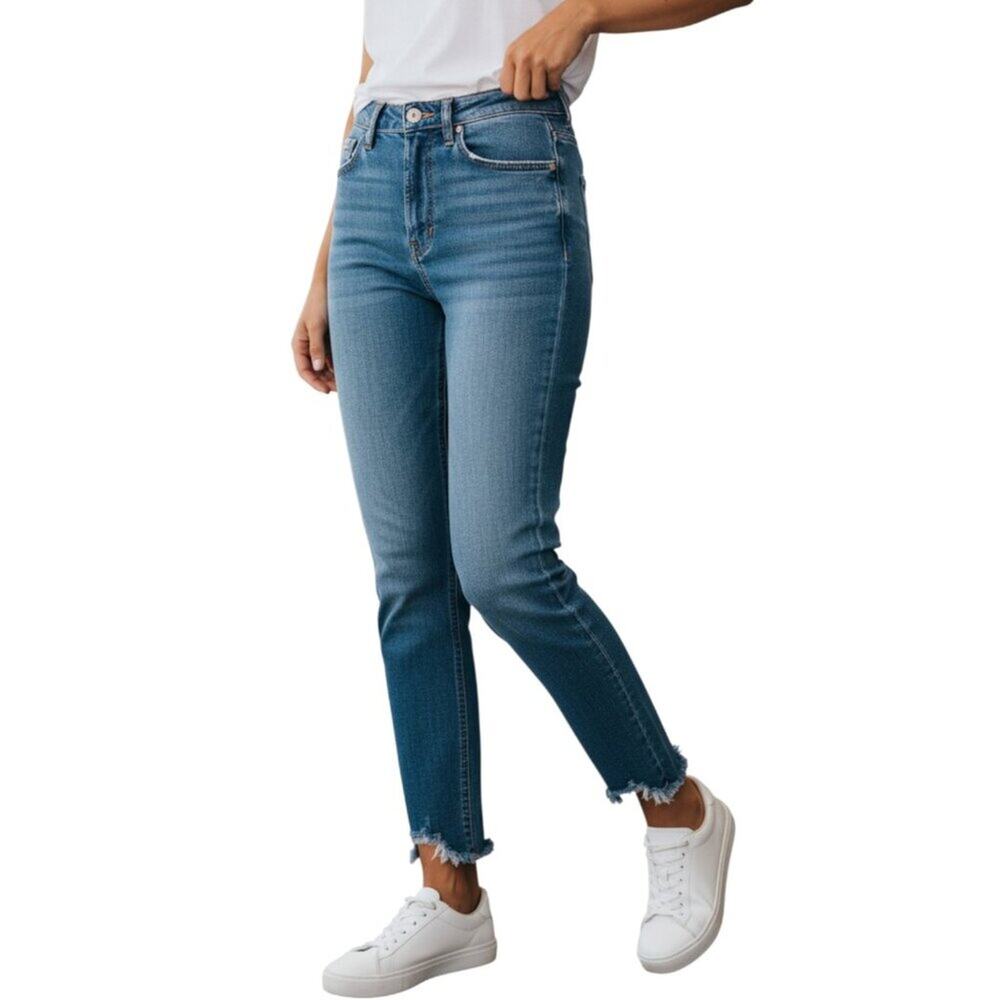 Denim Company Women's 4 Hi Rise Distressed Hem Boyfriend Jeans